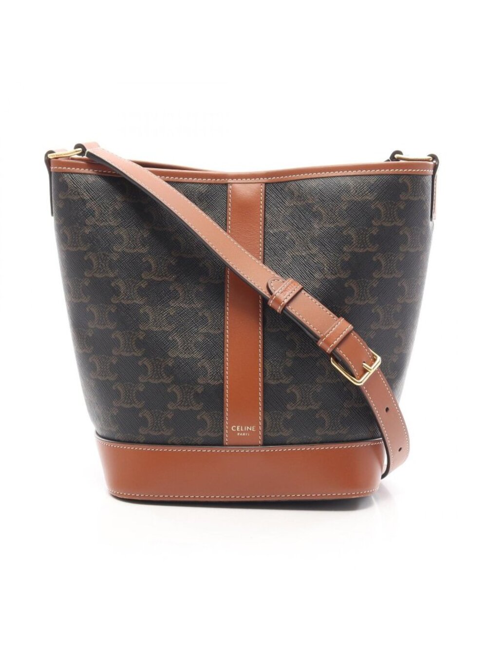 Celine Shoulder Bag Small Bucket Triomphe Brown Black Leather